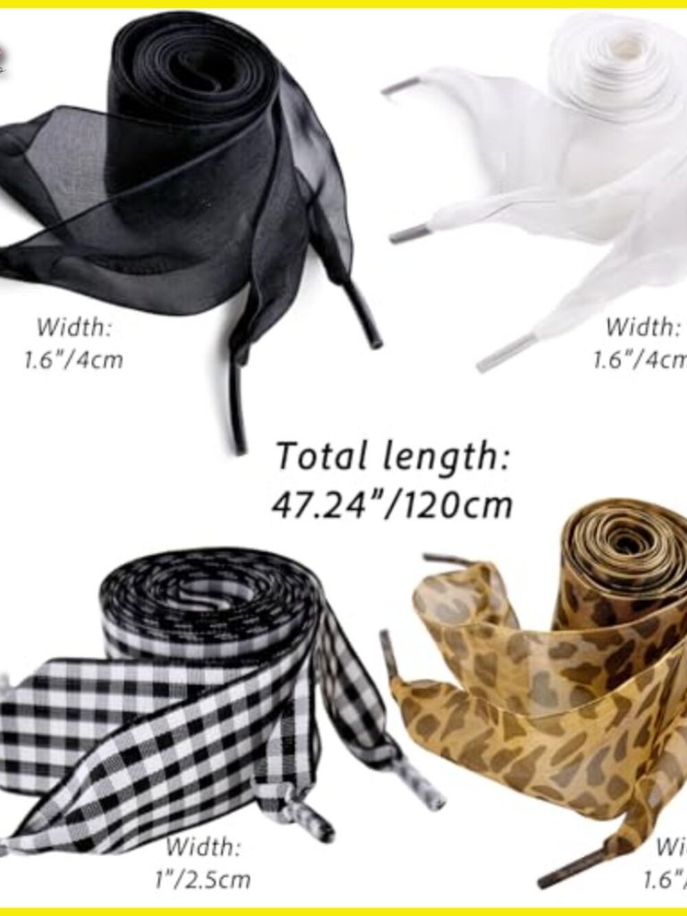 Satin Ribbon Shoelaces Fashion Soft Casual Sneaker Laces 4-Pack - Picture 2 of 6